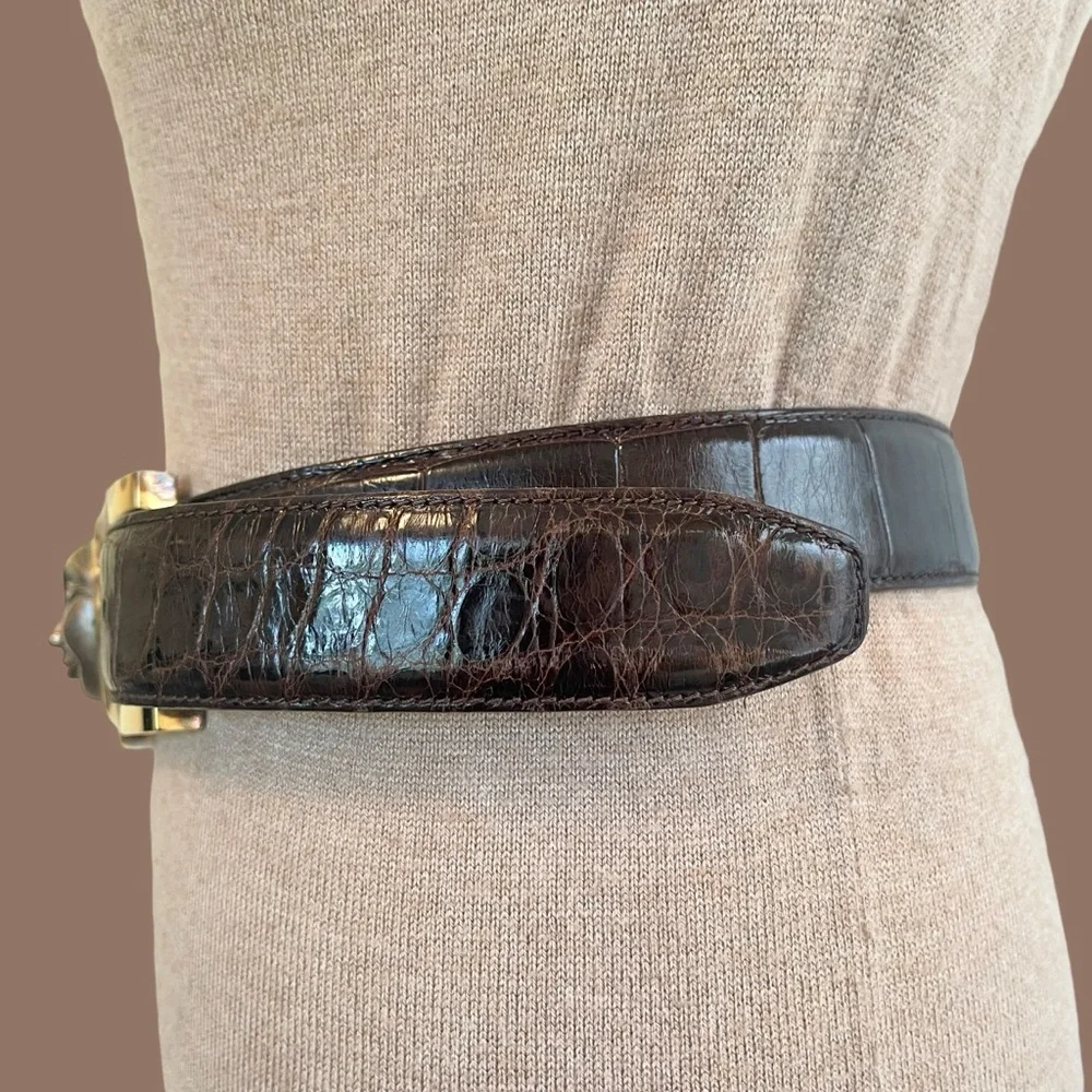Kieselstein-Cord Celestial Sun Gold-Plated Sterling Silver Buckle Leather Belt